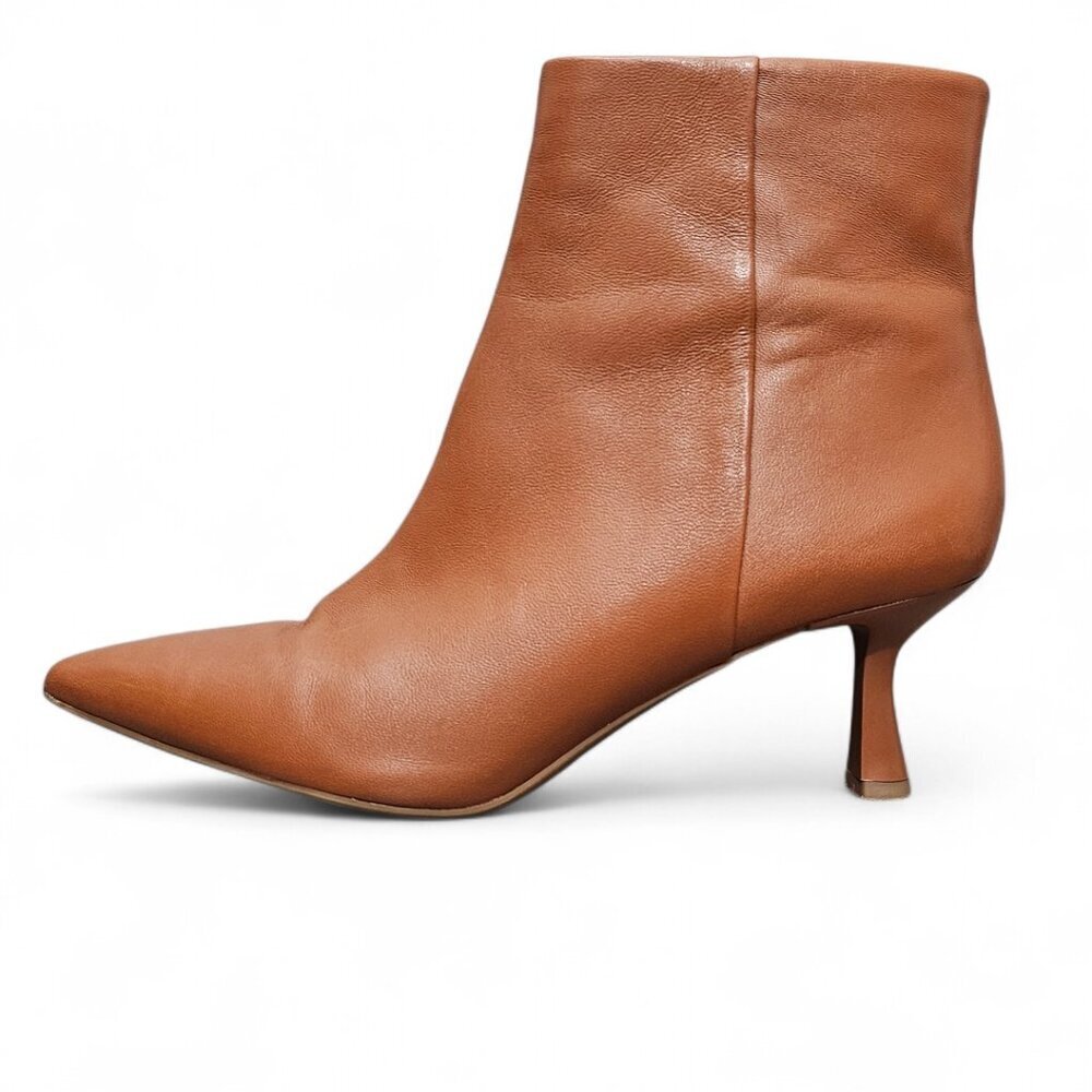 NORDSTROM Damara Pointed Toe Leather Bootie Ankle Zip Boot Brown Saddle